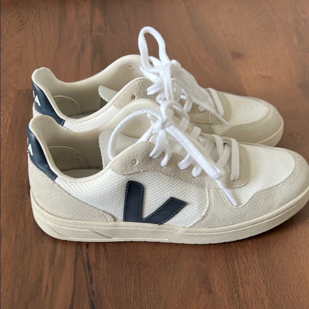 Veja White and Navy Sneakers